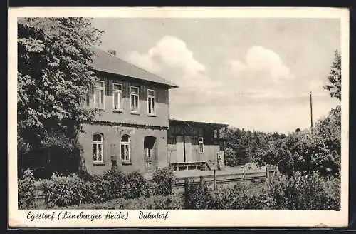 AK Egestorf / Lüneburger Heide, Blick auf den kleinen Bahnhof