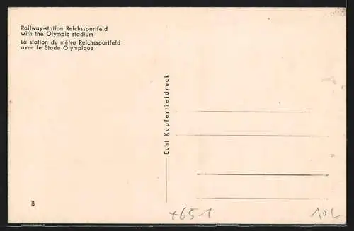 AK Berlin, Bahnhof Reichssportfeld mit Olympiastadion