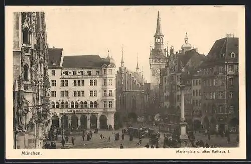 AK München, Cafe Rathaus am Marienplatz und altes Rathaus