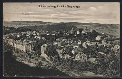 AK Schwarzenberg / Erzgebirge, Ortsansicht aus der Vogelschau