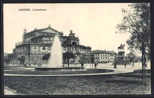 AK Dresden, Landestheater mit Springbrunnen