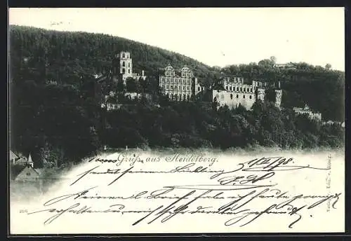 AK Heidelberg / Neckar, Ortspartie mit Ruine