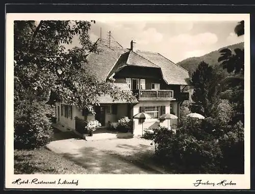 AK Freiburg-Horben / Breisgau, Hotel-Restaurant Lilienhof H. Pabel mit Strasse