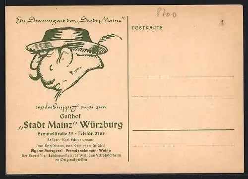 AK Würzburg, Korrespondenzkarte des Gasthofes Stadt Mainz, Semmelstrasse 39, Bes. Karl Schwarzmann