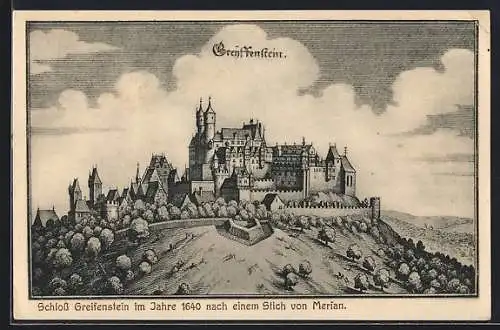 AK Greifenstein / Westerwald, Schloss Greifenstein im Jahre 1640, Stich nach Merian