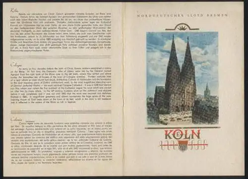 Menükarte Grosse Lloyd-Orientfahrt, 1937, Dampfer General von Steuben, Deckblatt Dom zu Köln, Norddeutscher Lloyd