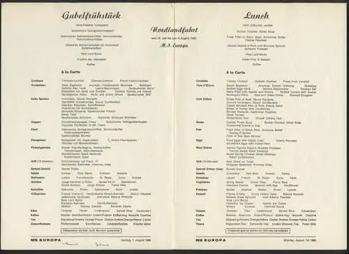 Menükarte Nordlandfahrt 1966, M.S. Europa, Deckblatt alte deutsche Gasthausschilder zur Krone Schwäbisch Hall