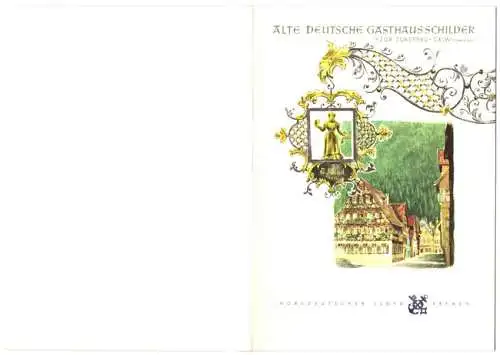 Menükarte 1966, Dampfer T.S. Bremen, Mittagskarte, Deckblatt alte deutsche Gasthausschilder zur Jungfrau Calw