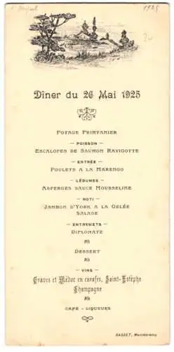 Menükarte 1925, Diner Menu, Entwurf Basset