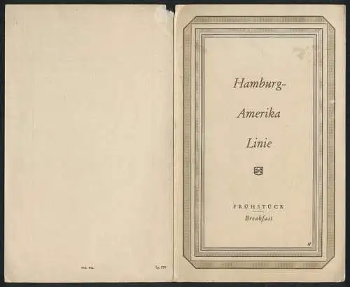 Menükarte 1937, Dampfer S.S. Hamburg, Frühstücks Karte, Hamburg-Amerika-Linie