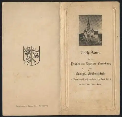 Menükarte 1910, Festessen am Tag der Einweihung der Evangel. Friedenkirche Heidelberg-Handschuhsheim