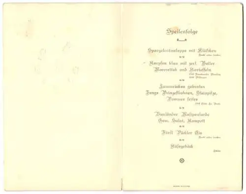 Menükarte 1921, Silberhochzeit von August und Helene Scholz, im Remter in Hamburg, geprägtes Monogramm