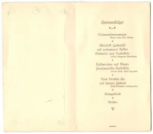 Menükarte 1922, Hochzeitsfeier Frl. Elli Flege & Herr Wilhelm Krasemann, im Rosenkranz in Hamburg