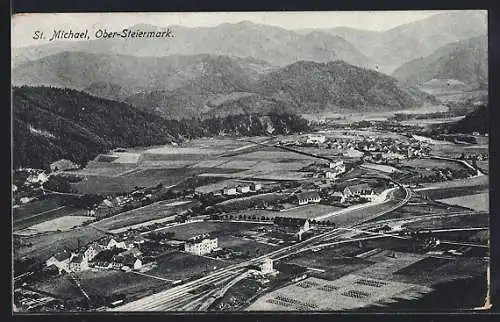 AK St. Michael /Ober-Steiermark, Gesamtansicht aus der Vogelschau