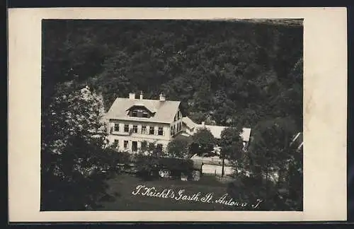 AK St. Anton an der Jessnitz, F. Krickls Gasthaus aus der Vogelschau