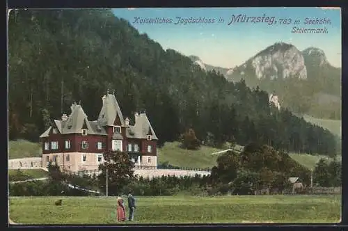 AK Mürzsteg, Kaiserliches Jagdschloss, Leute