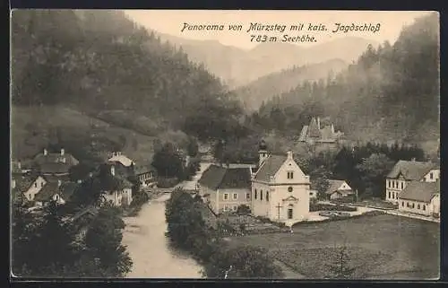 AK Mürzsteg, Panorama mit kais. Jagdschloss