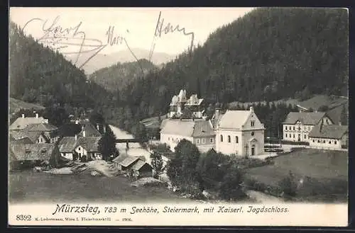 AK Mürzsteg, Ort mit Kaiserl. Jagdschloss