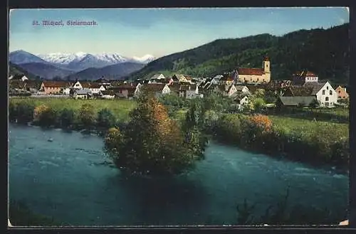 AK St. Michael /Steiermark, Ortsansicht mit Kirche