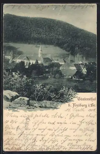 AK Güntersthal /Freiburg, Ortsansicht mit Bergblick