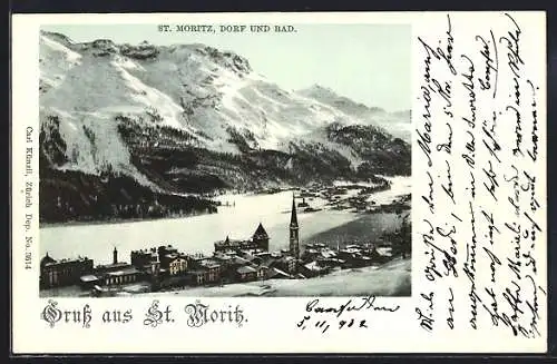 AK St. Moritz, Dorf & Bad im Winter