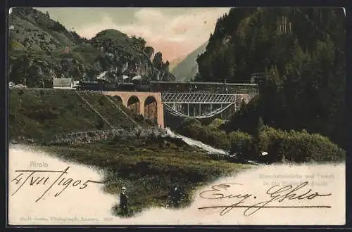 AK Airolo, Eisenbahnbrücke und Tunnel in der Stalvedroschlucht