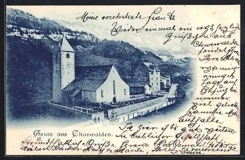 AK Churwalden, Ortsansicht mit Kirche