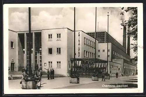 AK Chemnitz, Stadtbad mit Strasse