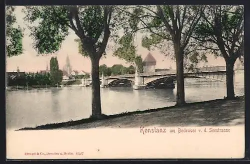 AK Konstanz /Bodensee, Panorama mit Brücke von der Seestrasse