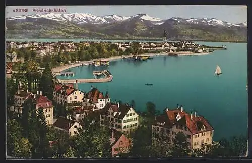 AK Friedrichshafen, Ortsansicht mit Bodensee von oben