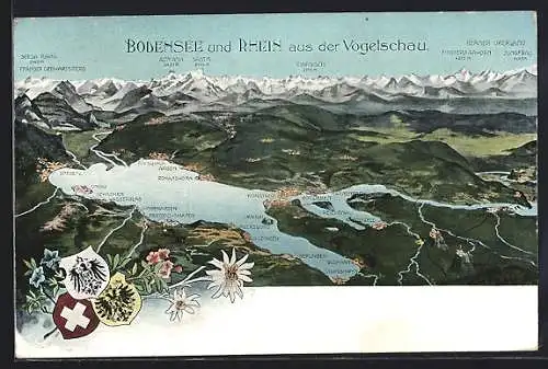 AK Ludwigshafen, Bodensee und Rhein aus der Vogelschau