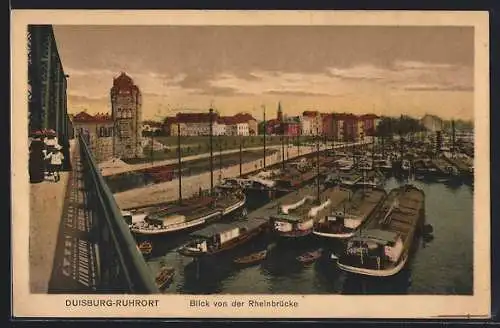 AK Duisburg-Ruhrort, Blick von der Rheinbrücke über den Hafen