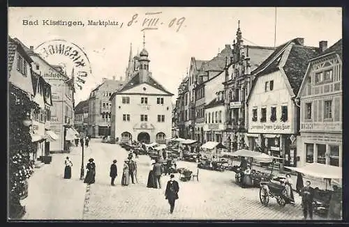 AK Bad Kissingen, Marktplatz mit Marktbetrieb