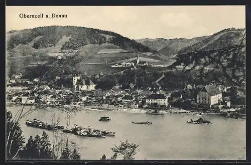 AK Obernzell a. Donau, Ortsansicht mit Fluss und Umland