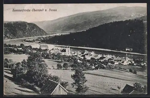 AK Obernzell a. Donau, Gesamtansicht mit Donau und Bergpanorama