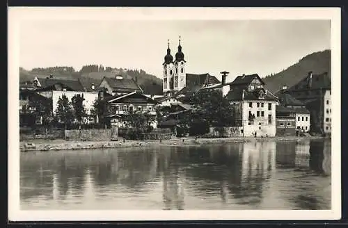 AK Obernzell a. d. Donau, Ort vom Wasser aus gesehen