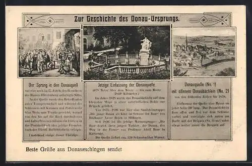 AK Donaueschingen, Donauquelle mit historischen Ansichten