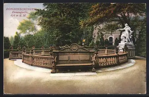 AK Donaueschingen, Donauquelle mit Skulptur