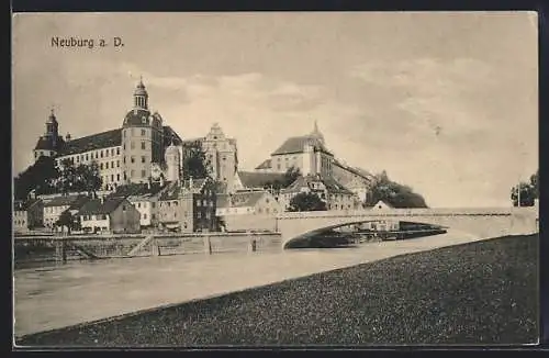 AK Neuburg a. D., Teilansicht mit Brücke