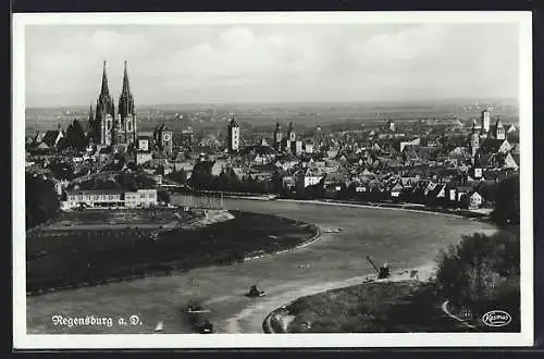 AK Regensburg, Flusspartie mit Dom