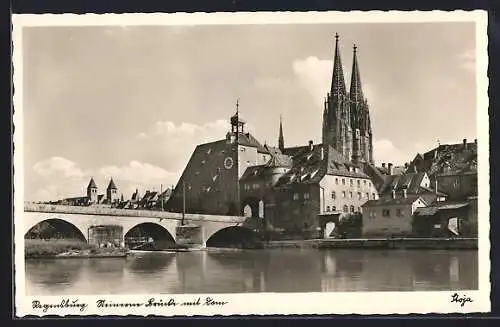 AK Regensburg, Steinerne Brücke mit Dom