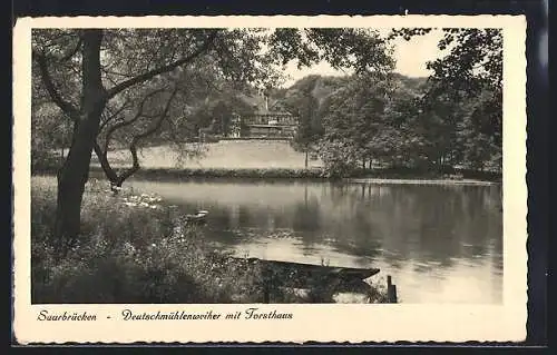 AK Saarbrücken, Deutschmühlenweiher mit Forsthaus