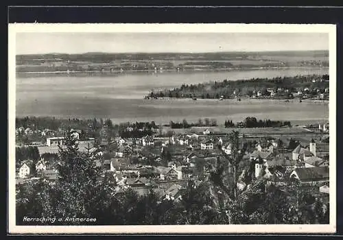 AK Herrsching a. Ammersee, Teilansicht mit See aus der Vogelschau