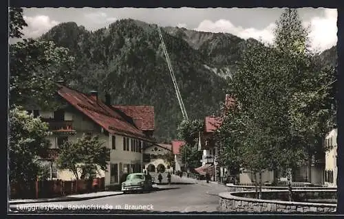 AK Lenggries /Obb., Bahnhofstrasse mit Brauneck