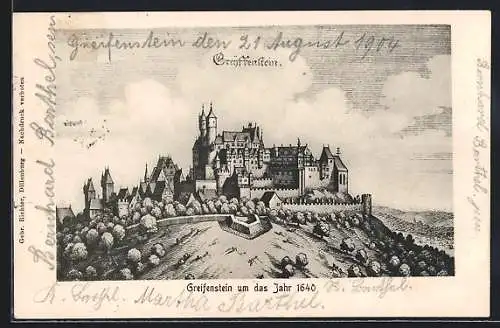 Künstler-AK Greifenstein / Westerwald, Ortsansicht um das Jahr 1640