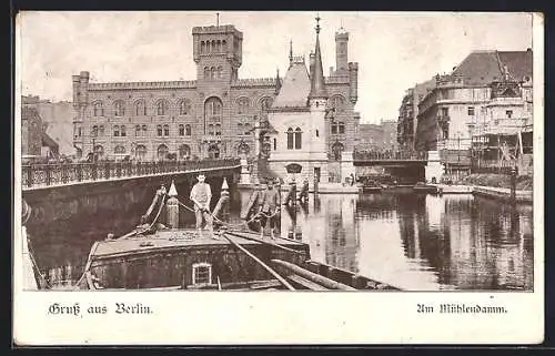 AK Berlin, Städtische Sparkasse mit Schleusenhaus, Mühlendamm