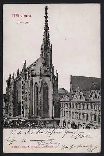 AK Würzburg, Marktplatz mit Kirche