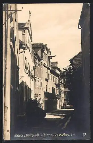 AK Meersburg a. B., Gasthaus Weinstube zum Becher mit Strasse