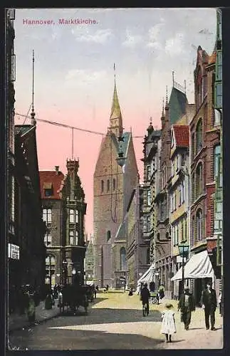 AK Hannover, Strassenpartie mit Marktkirche