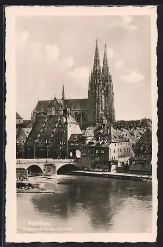 AK Regensburg, Steinerne Brücke und Dom